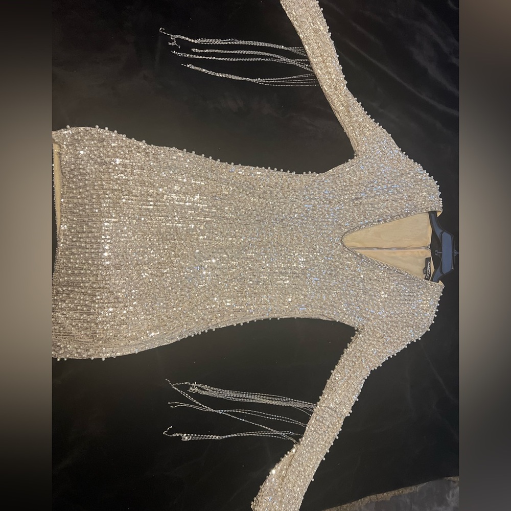 Hera Collection Mini White/Silver Beaded Chain Dress